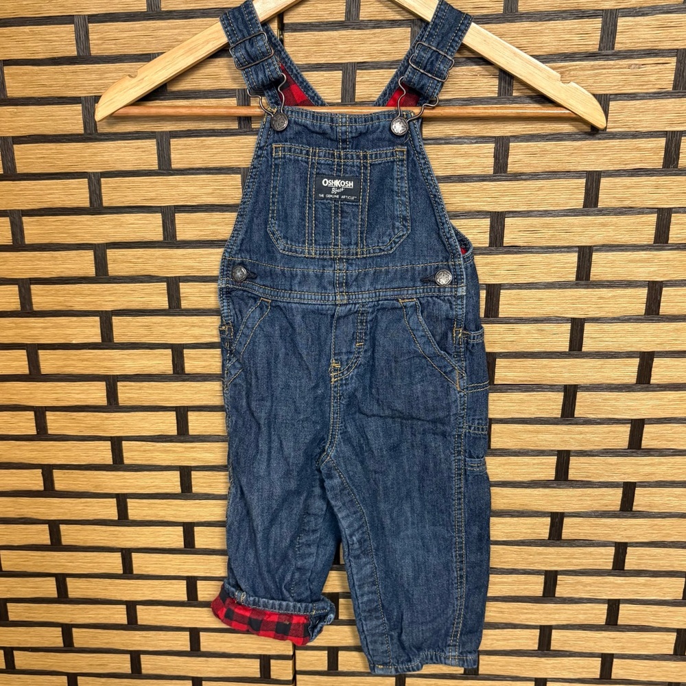 Osh Kosh Denim Plaid Lined Overalls Size‎ 18 Months